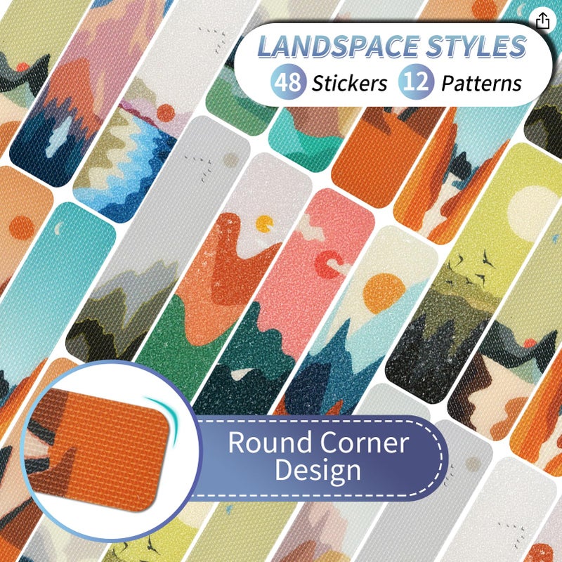 TOEMUR 48 Pieces Anxiety Sensory Stickers with Storage Box - Sensory Strips 2 Textured Surface Adhesives Fidget Strips for Office & Classroom Desk Relieve Adult & Teen Stress (Landscape Style) - Image 3